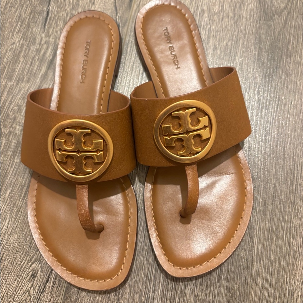 Tory Burch leather brown metal gold sandals size 6.5